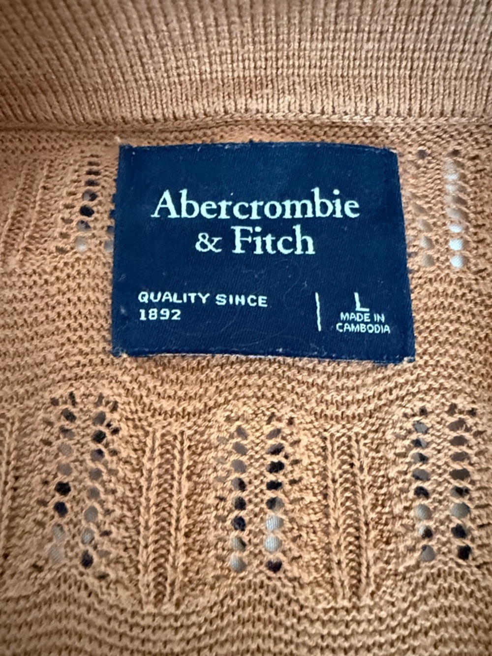 Abercrombie & Fitch Men’s Short-Sleeve Open-Knit Button Down — Cognac Brown - Picture 2 of 4